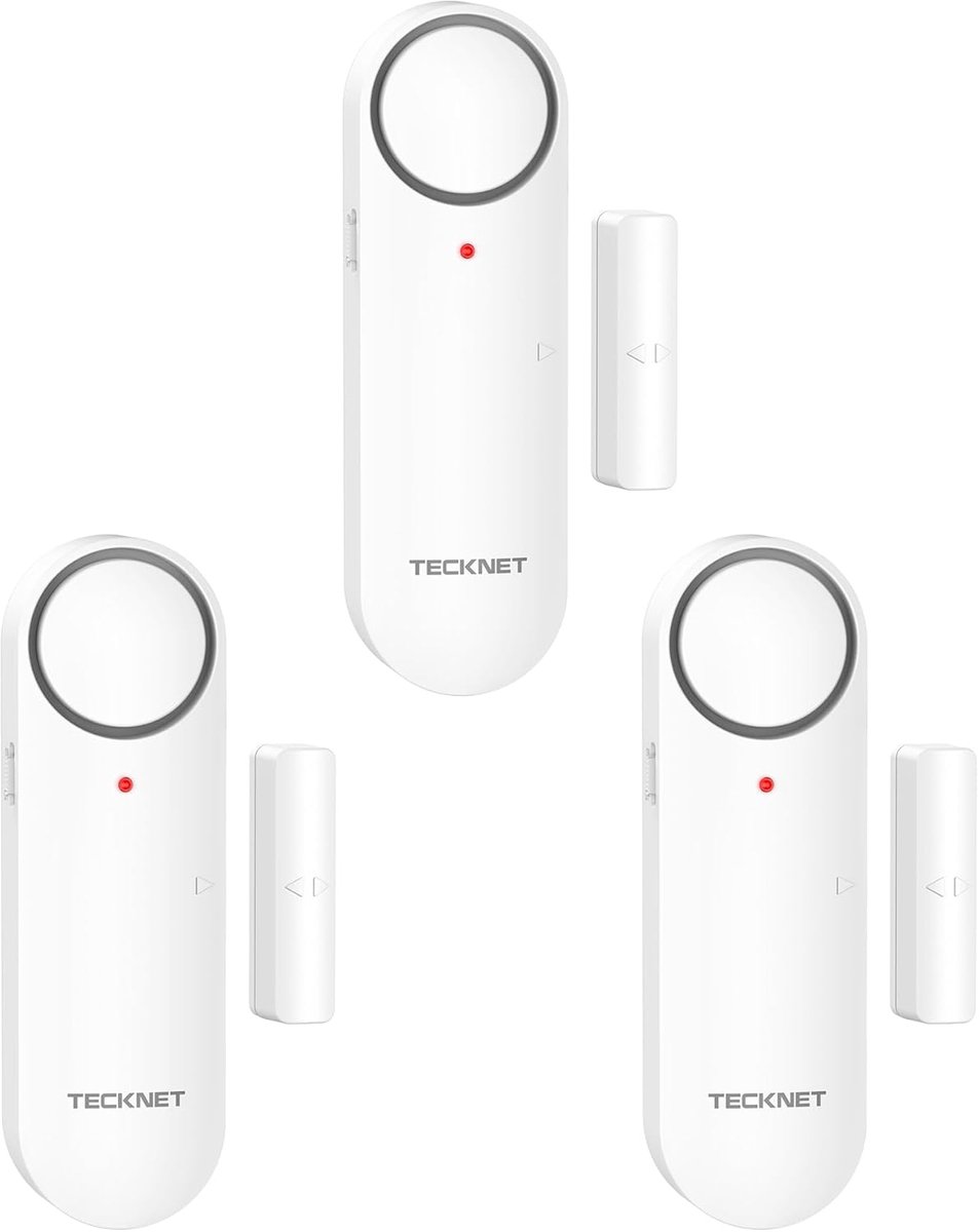 Thijox - Deur-/Raamalarm 3 Stuks - Hooggevoelig Sensorsysteem met 95dB Sirene en LED Waarschuwing - Eenvoudige Installatie voor Garage, Kantoor, Appar