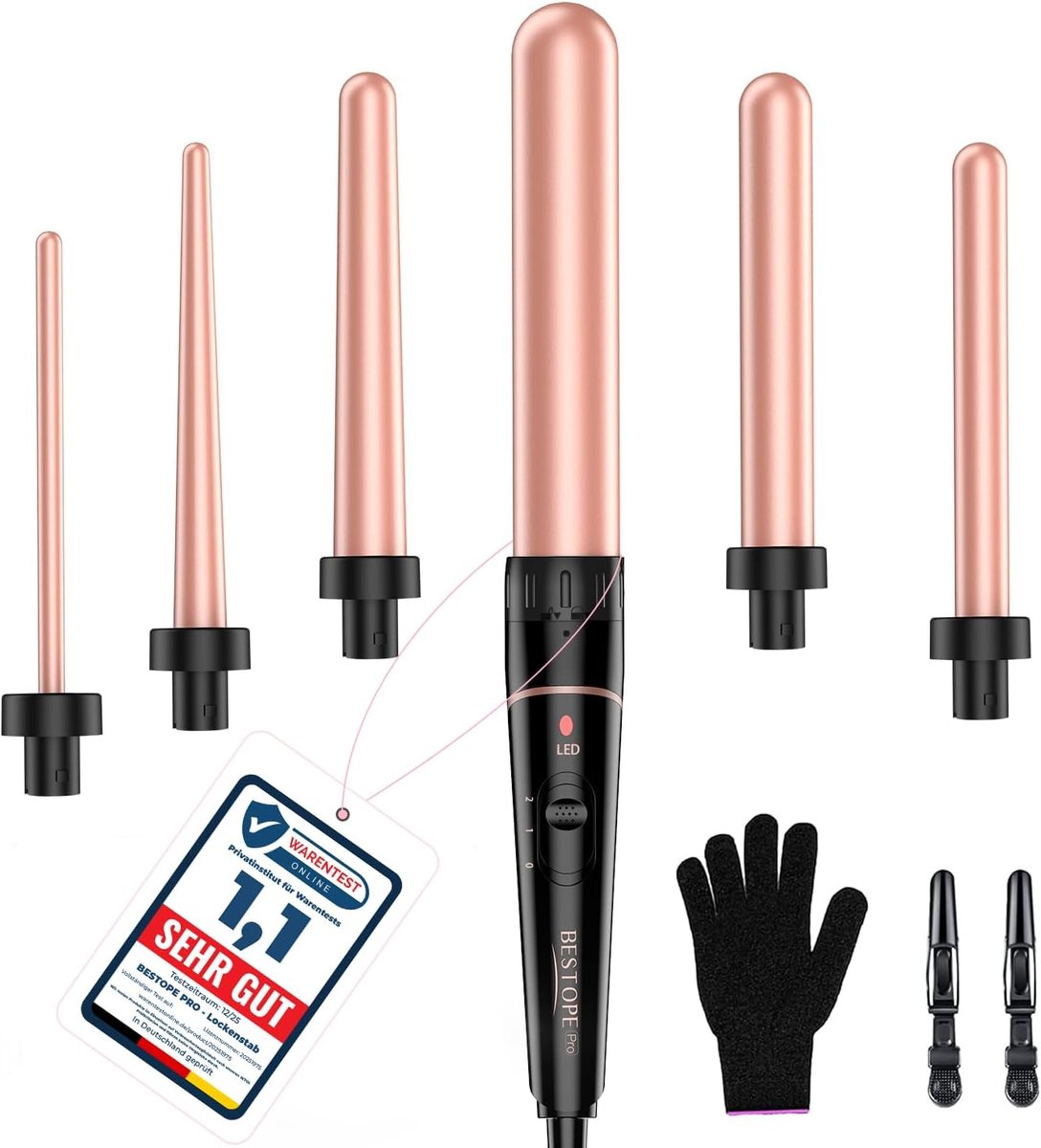 SnelShoppen - 6-in-1 Krultangset voor Grote en Kleine Krullen - Keramische Coating, Antistatische Toermalijn, Ideaal voor Strandgolven, Diverse Opzets