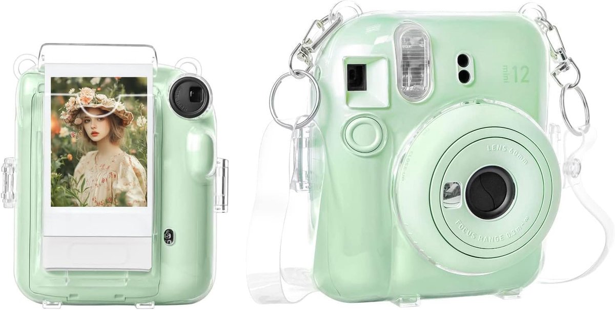 SnelShoppen - Transparante Hard Case voor Fujifilm Instax Mini 12 - Duurzame PC Bescherming met Foto-opbergtas & Schouderband - Perfect voor Feesten,
