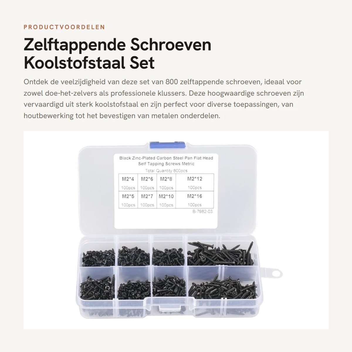 Dailygoods- Zelftappende Schroeven 800 Stuks - Koolstofstaal - Platte Phillips - Schroevenset - Industrieel Gebruik - Kwaliteitsproducten