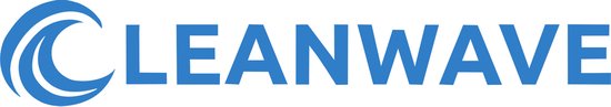 Het blauwe CleanWave logo met golvende lijnen.