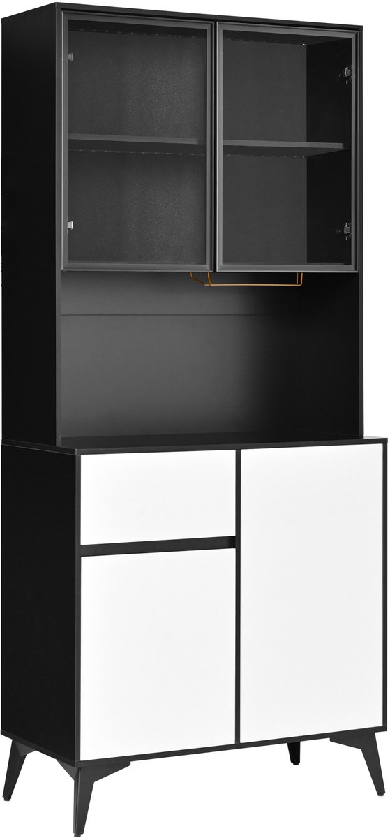 MIVRAY Dressoir Met Glazen Deuren En App Instelbare LED Verlichting Voor Keuken En Woonkamer MDF Zwart Wit 80x40x180 Cm — afbeelding 3