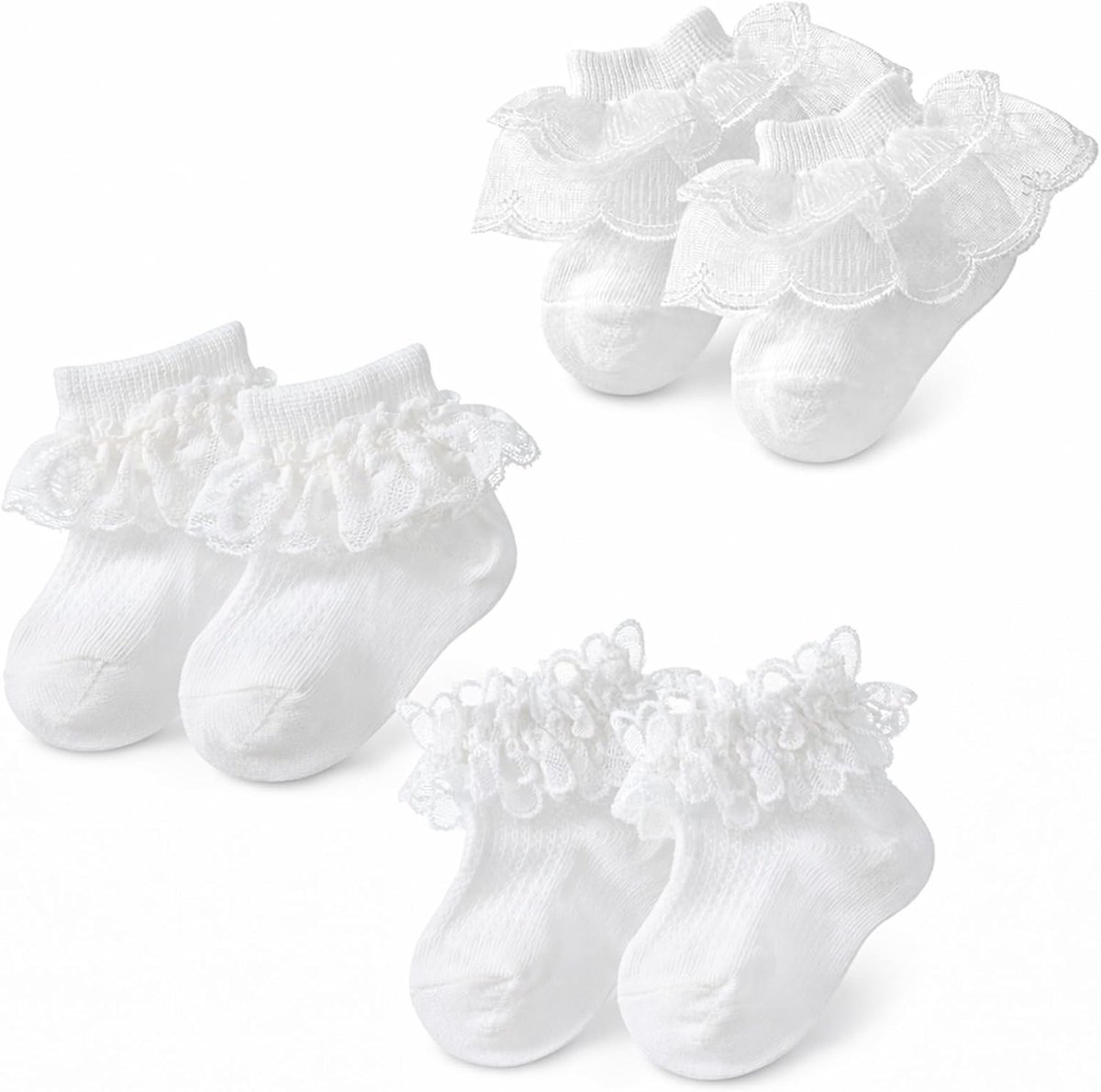 3 paar antislip babysokken met ruches voor meisjes, perfect voor pasgeborenen en peuters, ideaal voor doop en speciale gelegenheden