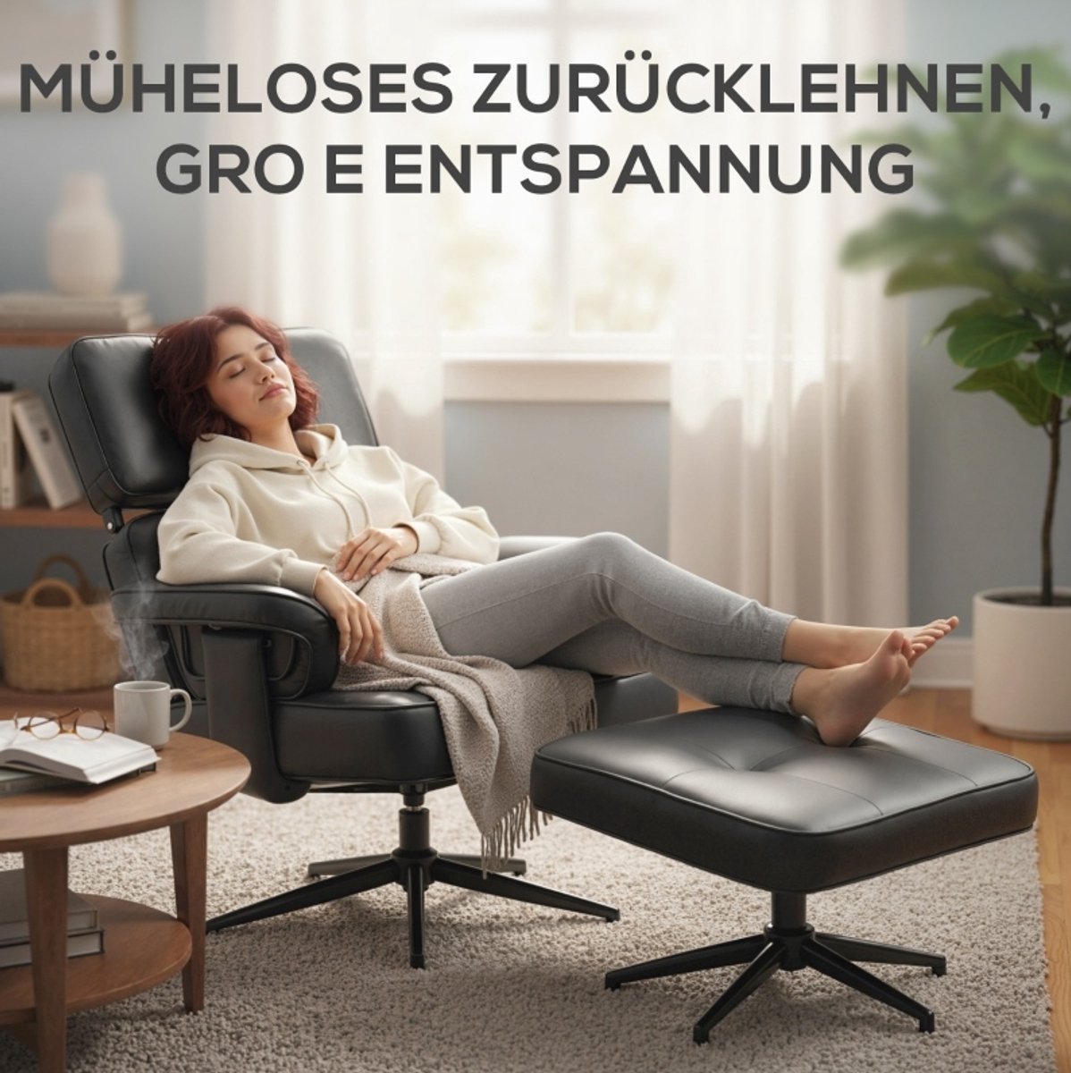 STILVORA Relaxfauteuil 91 x 79 x 89 cm - Met Hocker En Verstelbare Hoofdsteun - Voor Woonkamer En Leeshoek - Kunstleer - Zwart