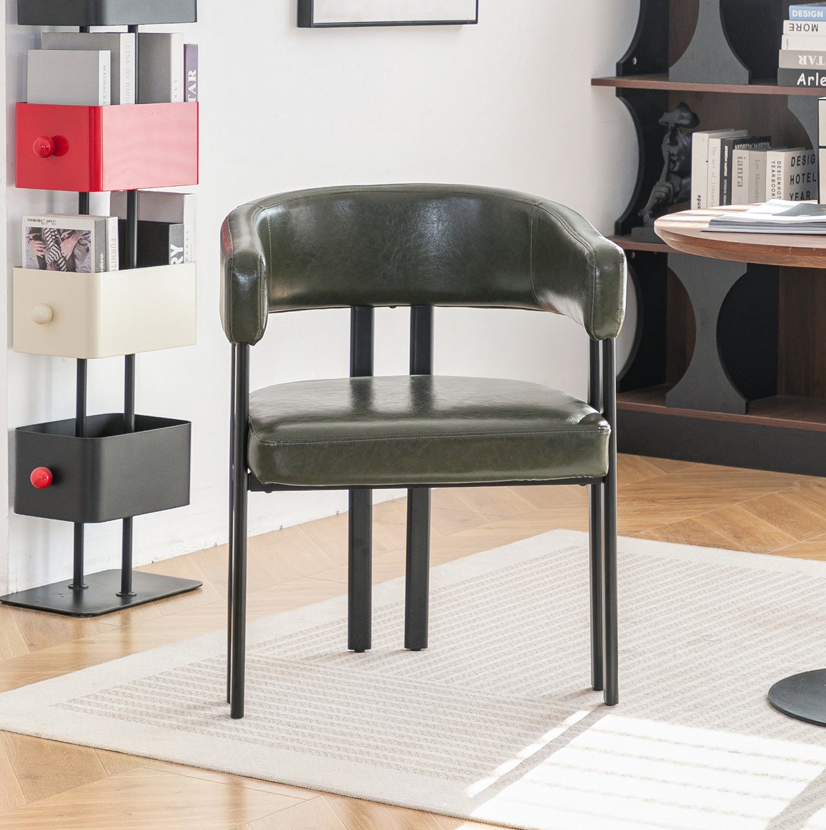 DESMIU Eetkamerstoel 78 x 60 cm - Kuipstoel Met Armleuning En Gebogen Rugleuning - Voor Eetkamer, Keuken En Woonkamer - Kunstleer Metaal Groen