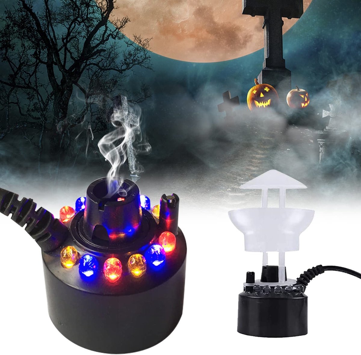Ultrasone Vernevelaar met 12 LED Kleuren en Afneembare Spatbescherming voor Waterfonteinen en Decoratieve Tuinverlichting met Mist Effect