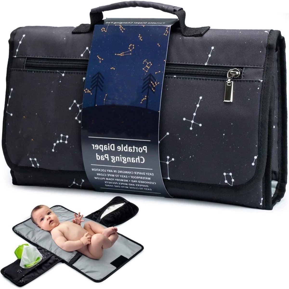 Opvouwbare Aankleedmat - Baby Verschoningsmat - Verschonen Onderweg - Waterdicht En Scheurvast - 30 x 21 cm - Zwart