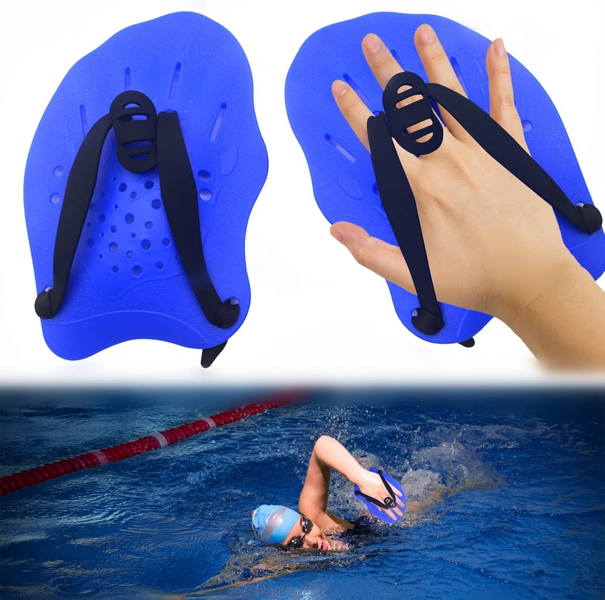 Zwempeddels - Verstelbare Riemen - Trainingshulpmiddel Voor Zwembad - Uniseks Accessoires Voor Volwassenen En Kinderen - Blauw