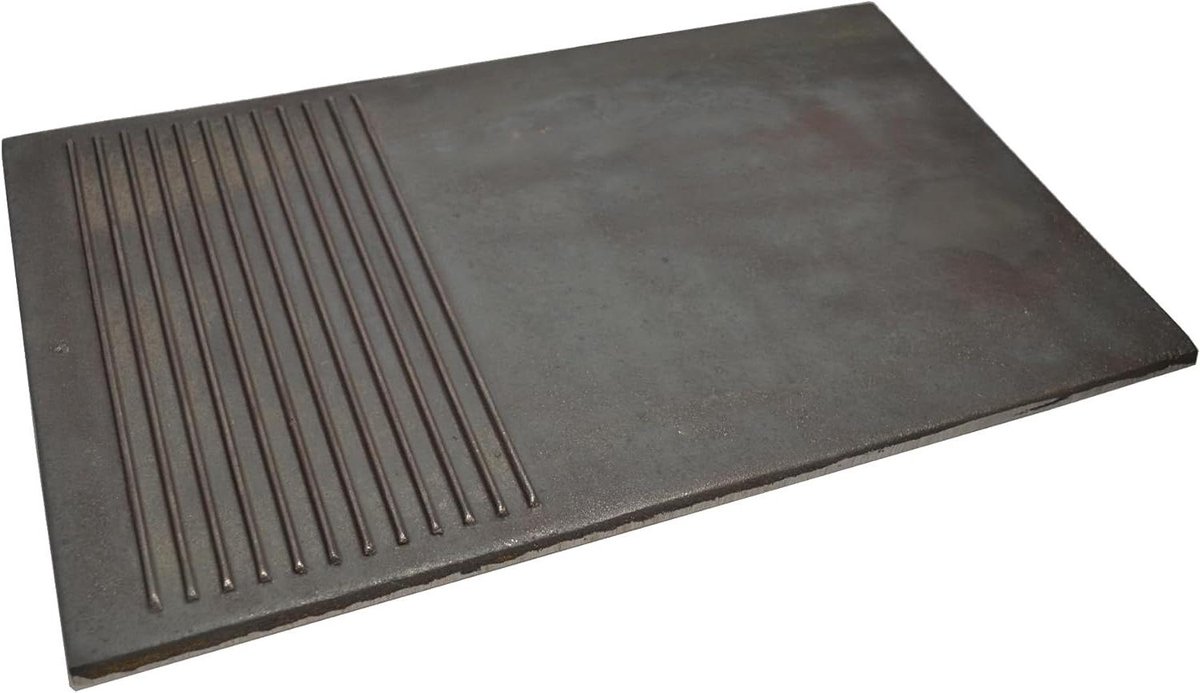 Gietijzeren Grillplaat Bakplaat Plancha Buiten Koken Dubbelzijdig Gebruik 50 x 30 cm Zwart