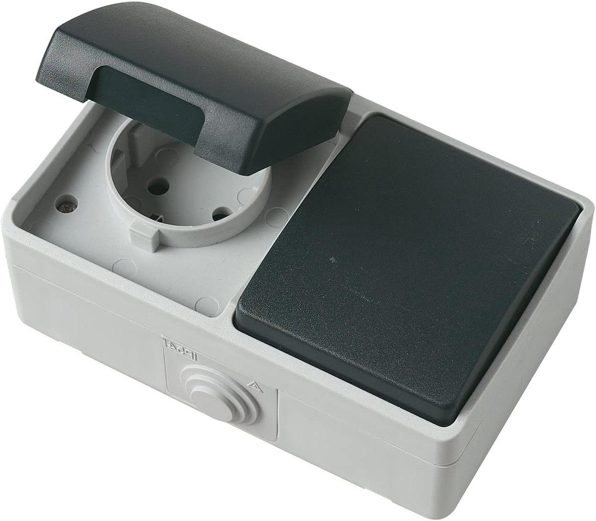 Waterdichte Schakelaar - Stopcontact met Deksel - Buiten Gebruik - IP54 Spatwaterdicht - 8.5 x 13 cm - Grijs