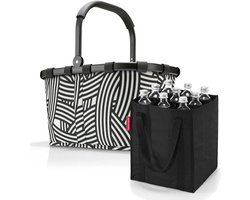 Boodschappentas Set - Draagtas Fleshouder - Boodschappen Doen - Inclusief Flessentas - 48 x 29 x 28 cm - Zebra Patroon