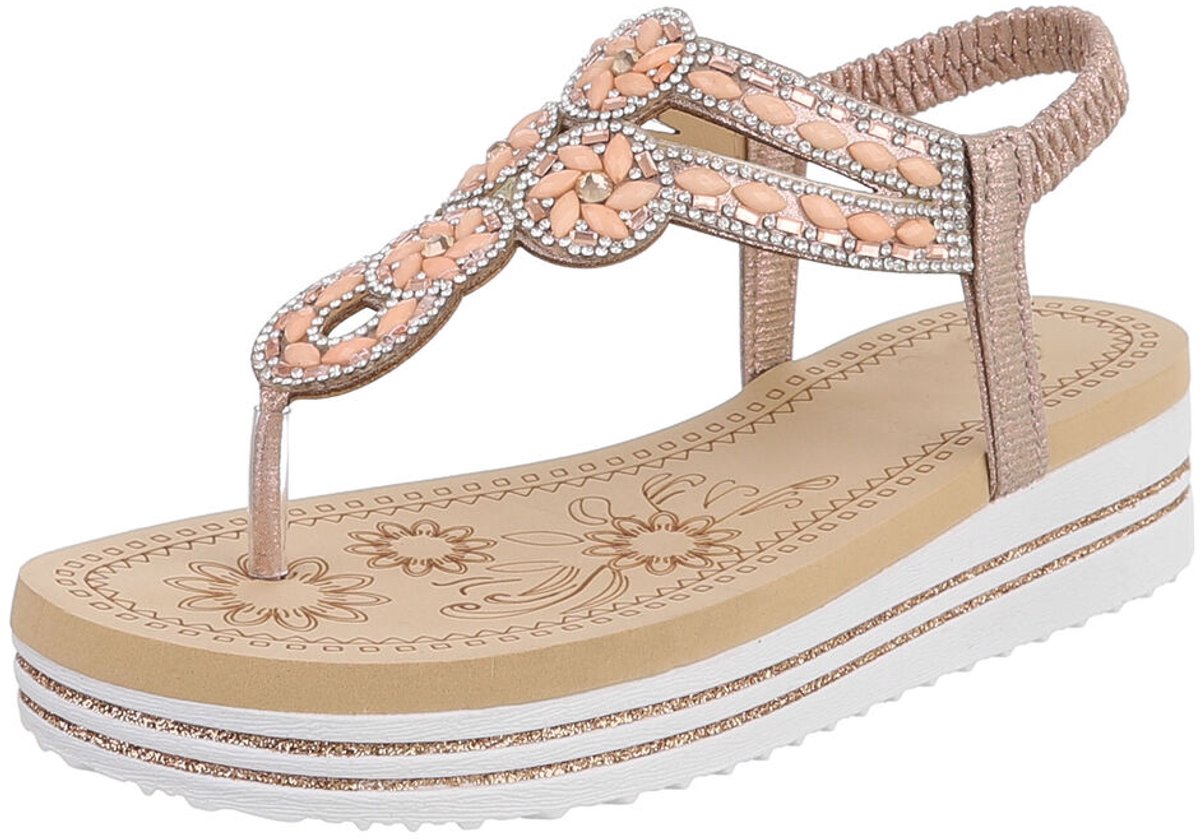 Damessandaal sleehak met strass en elastische hielband Mt:37
