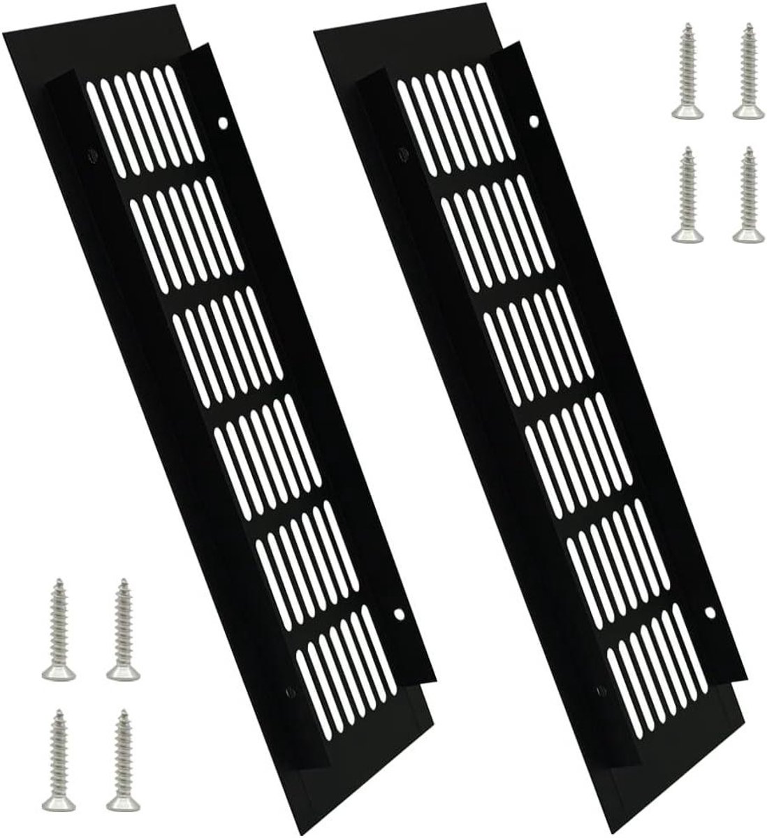 Ventilatierooster Set - Aluminium Roosters - Kast Ventilatie - Corrosiebestendig Materiaal - 250 x 80 mm - Zwart