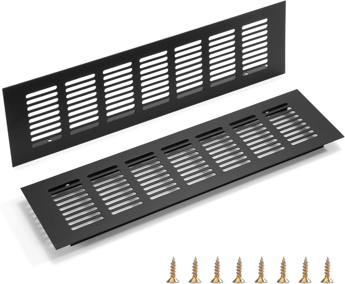 Ventilatierooster Aluminium - Afvoerluchtrooster - Ventilatie Kasten - Corrosiebestendig Materiaal - 80 x 300 mm - Zwart