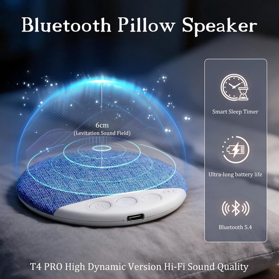 Bluetooth-luidspreker voor slaap – ultra-dunne kussenluidspreker – mini-kussenluidspreker voor slaap – beengeleiding-kussenluidspreker met kalmerende geluiden en slaaptimer.L — afbeelding 3
