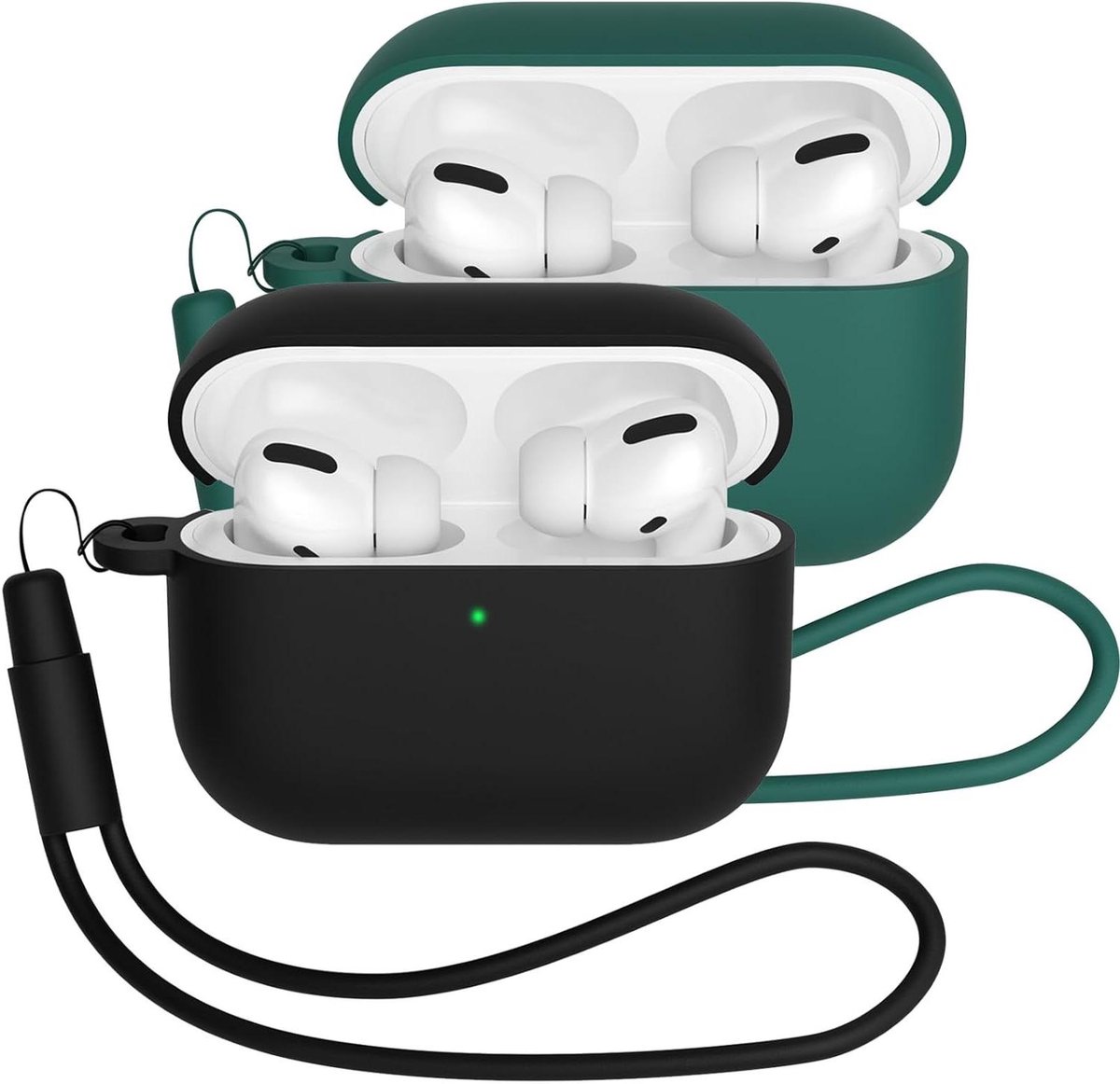AirPods Pro 3 Hoes - Beschermhoes Siliconen - Oordopjes Beschermen - LED Zichtbaar - 2 Stuks - Zwart/Donkergroen