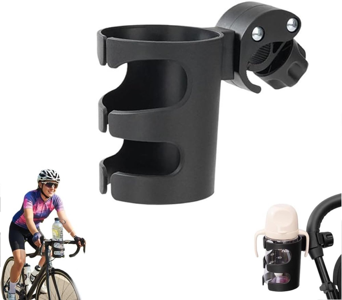 Universele Bekerhouder - 15x10 Cm - Geschikt Voor Fiets, Rollator - Rolstoel En Step - Zwart