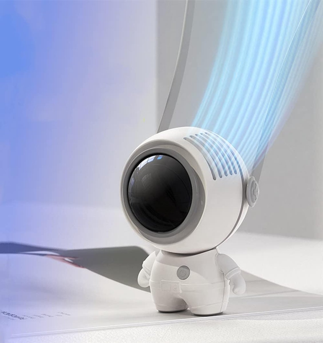 Draagbare astronautenventilator, hand- en nekventilator, 3 snelheden, oplaadbare mini-koelventilator via USB voor kinderen en volwassenen (thuis, kantoor, binnen en buiten) – Wit