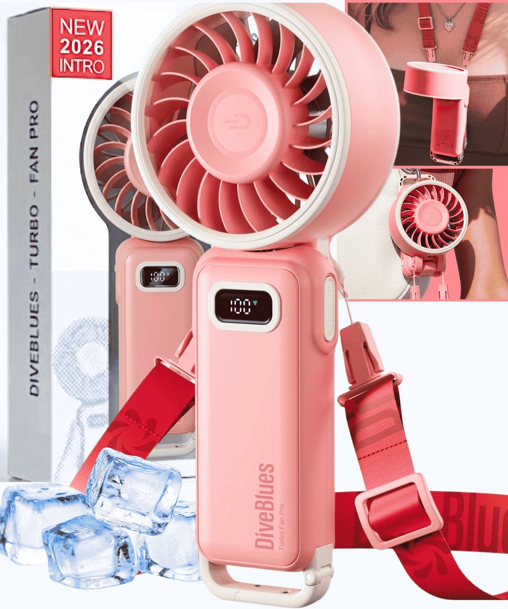 Diveblues® Handventilator Oplaadbaar - Premium Personal Fan - AIR 100 – High Speed Blaaskracht – 100 Snelheden – LED Scherm - Handwaaier – Waaier – Draagbare Ventilator - Koelt écht