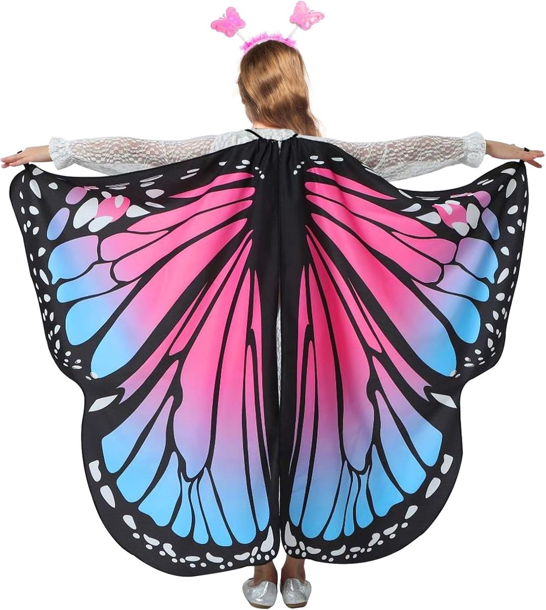 Schitterende Vlinder Kostuum voor Kinderen met Hoofdband en Cape - Perfect voor Feestjes en Spelletjes voor Meisjes van 3-8 Jaar