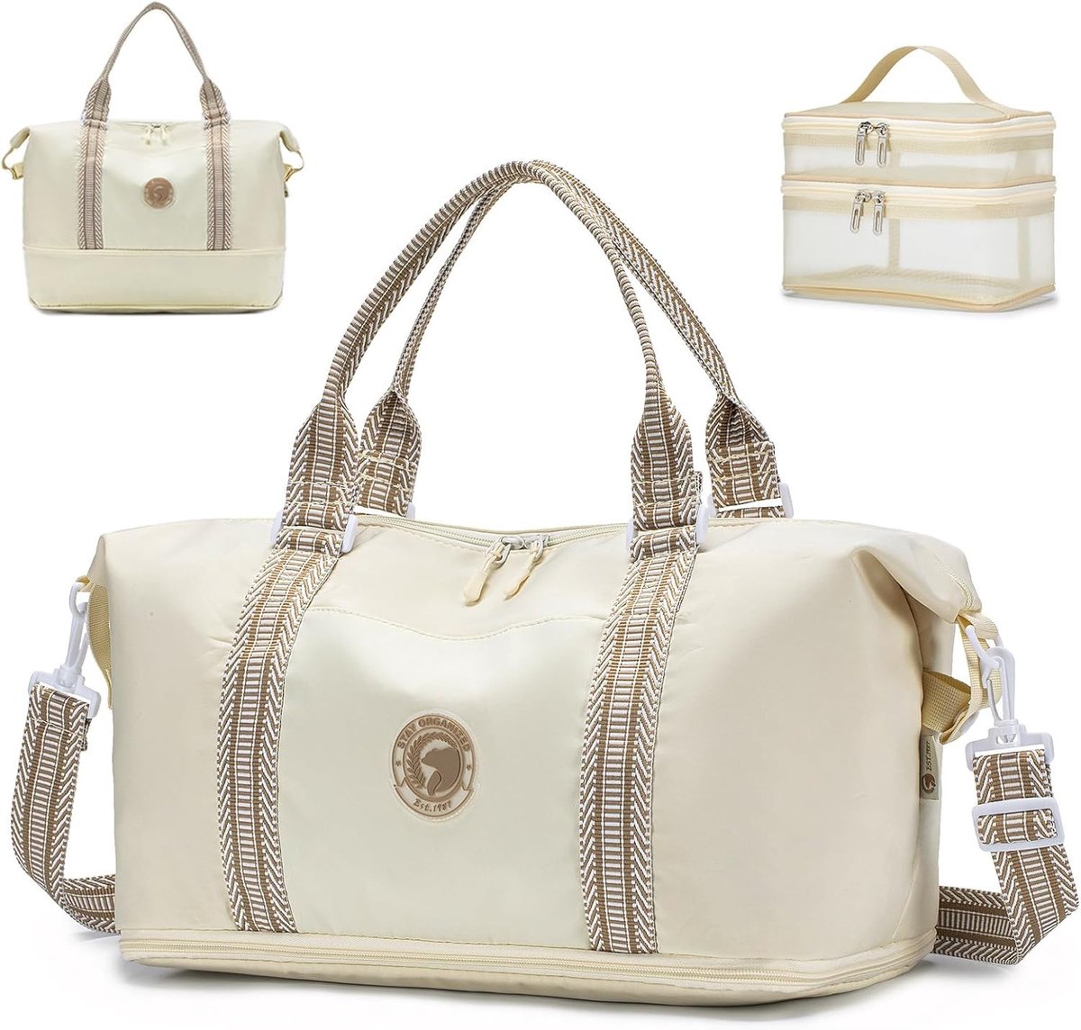 Ryanair Weekend Bag - 20L Uitbreidbare Nylon Duffle Bag voor Reizen, Sport en Zwemmen - Beige Kleur