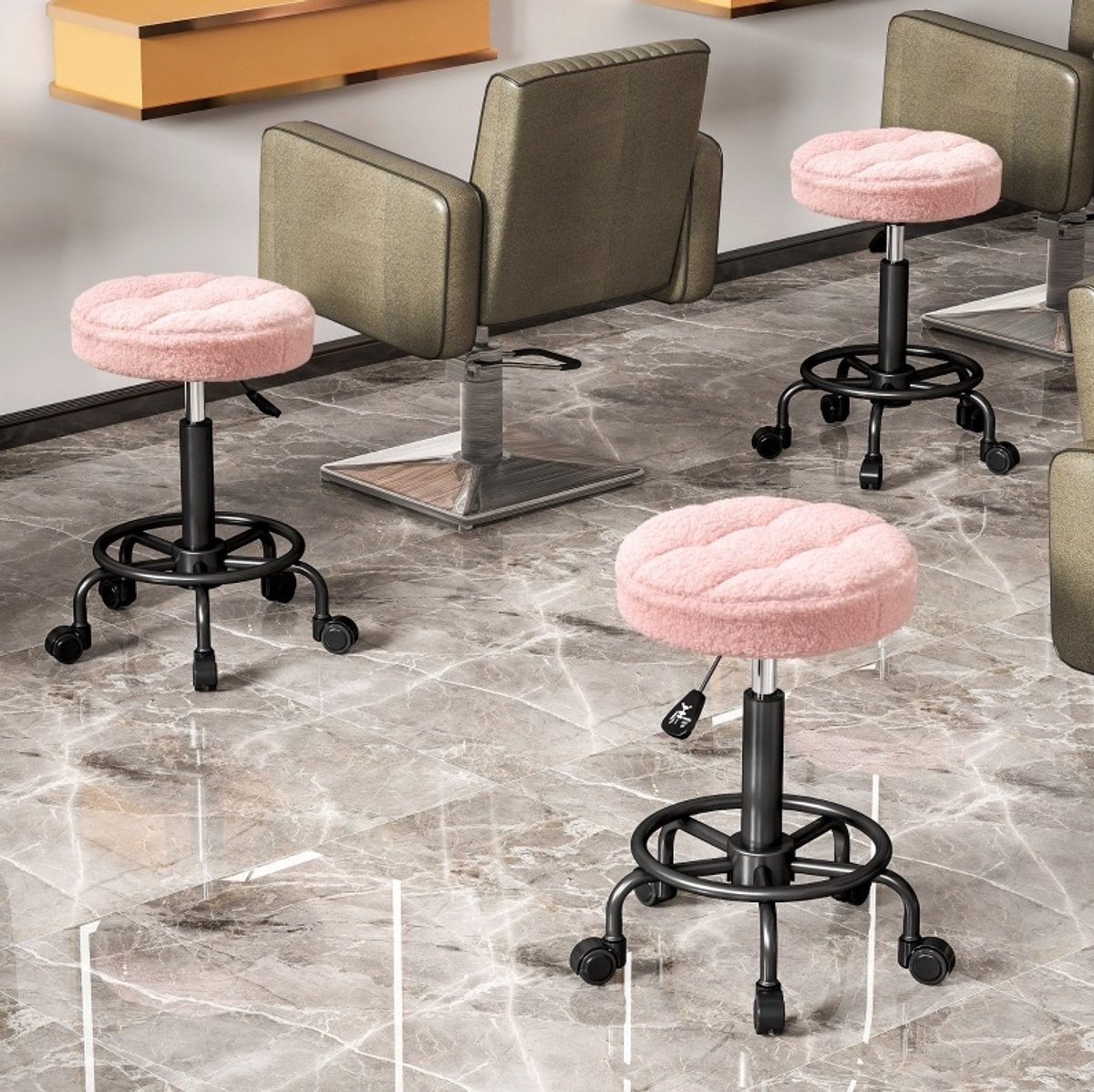 MIVRAY Bureaukruk 50-66 cm - In Hoogte Verstelbaar En 360 Graden Draaibaar Met Wielen - Voor Bureau En Salon - Polyester Roze