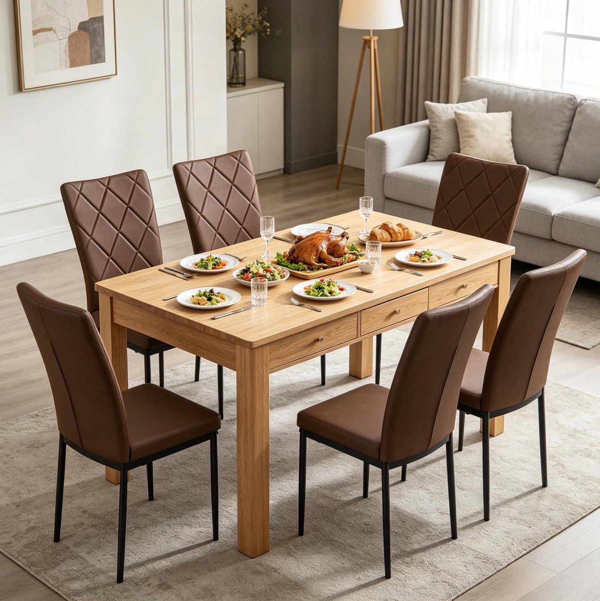 MIVRAY Eetkamerstoel - Set Van 4 - Hoge Rugleuning Met Zachte Bekleding - Voor Eetkamer En Woonkamer - Kunstleer Metaal Donkerbruin