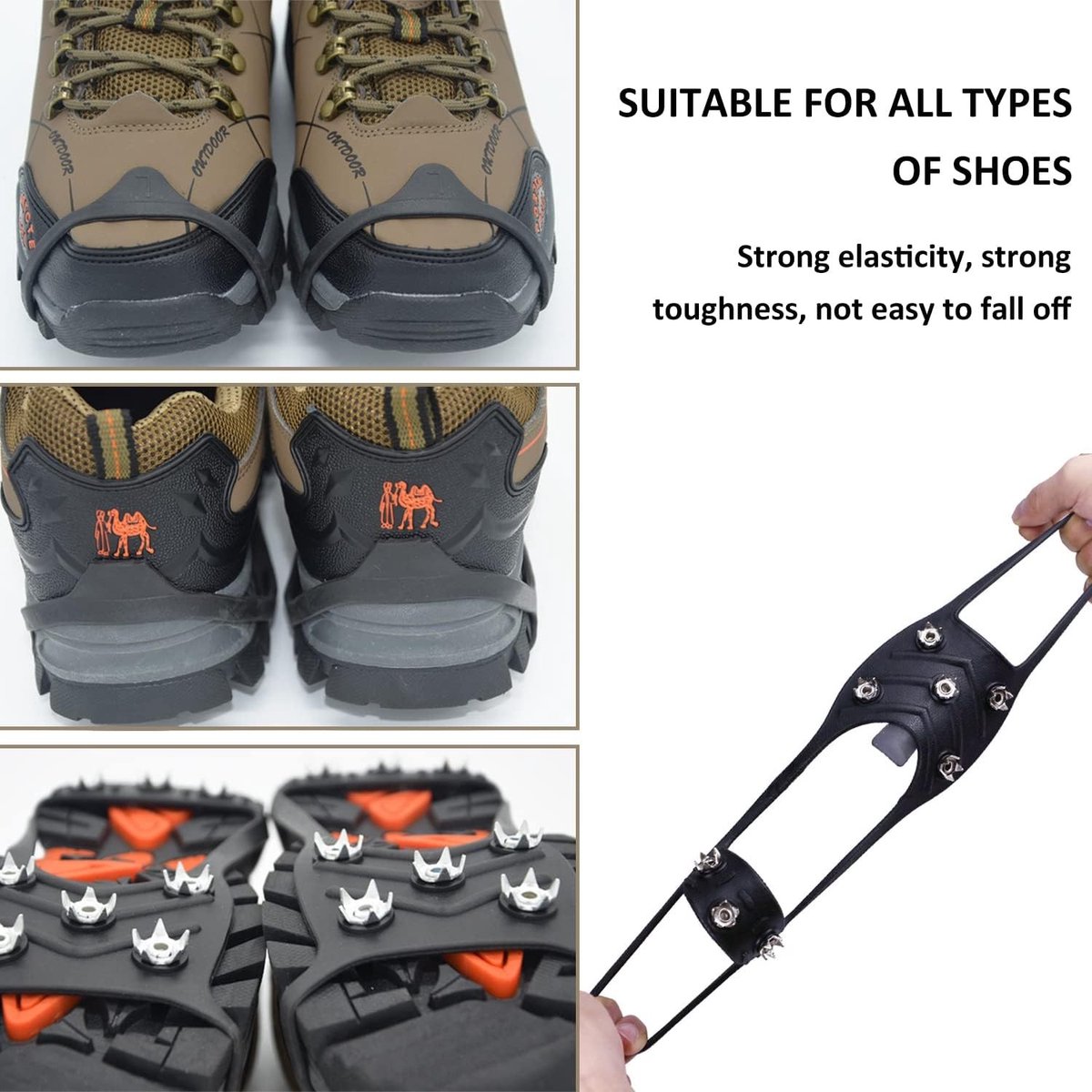 Universele antislip spikes voor schoenen, sneeuwklauwen met 8 stalen nagels, ideaal voor winterse omstandigheden en outdoor activiteiten.