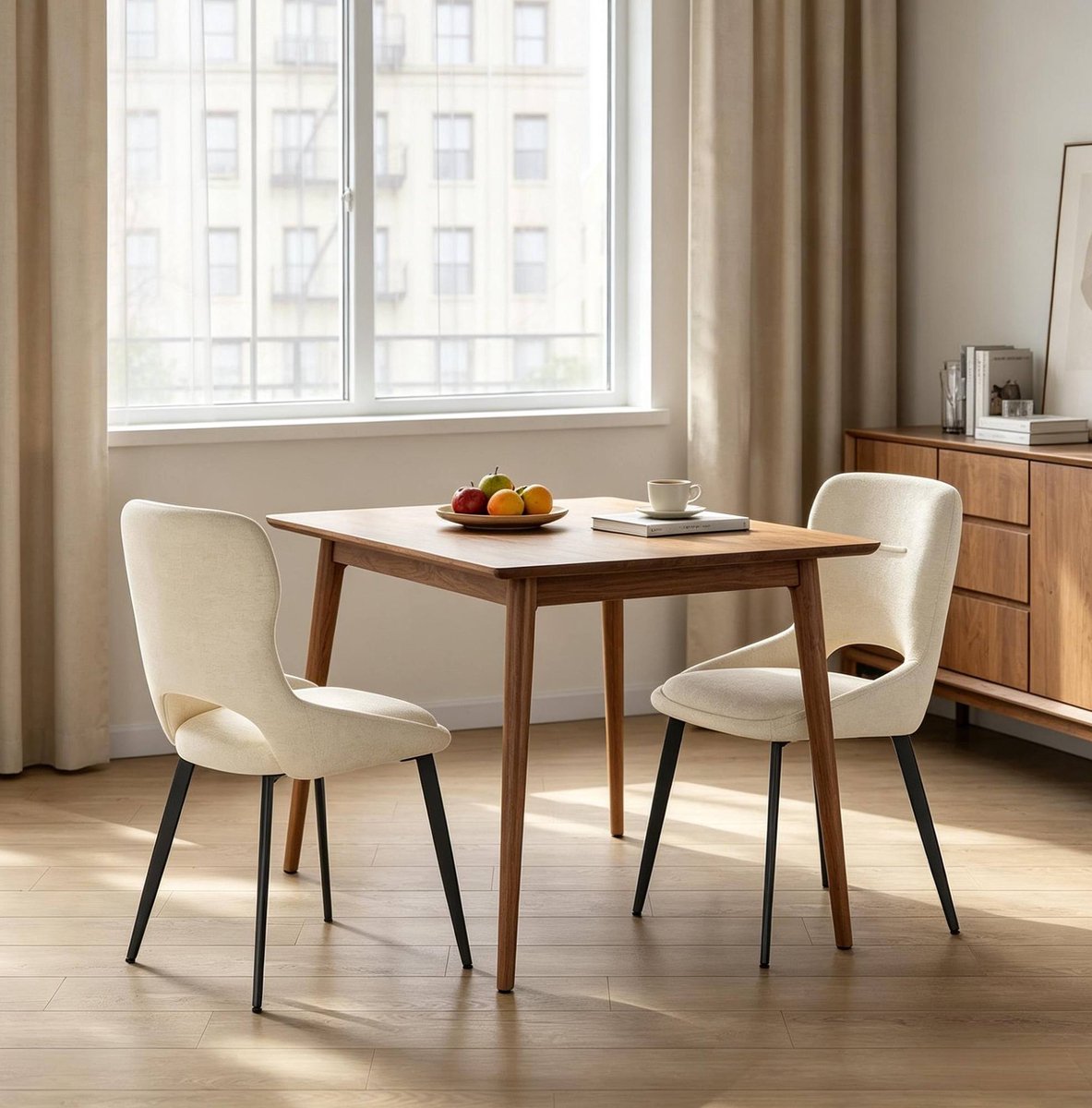MIVRAY Eetkamerstoel 43 x 40 x 86 cm - Gestoffeerd Met Chenille En Open Rugleuning - Set van 2 Voor Eetkamer En Woonkamer - Metaal Beige