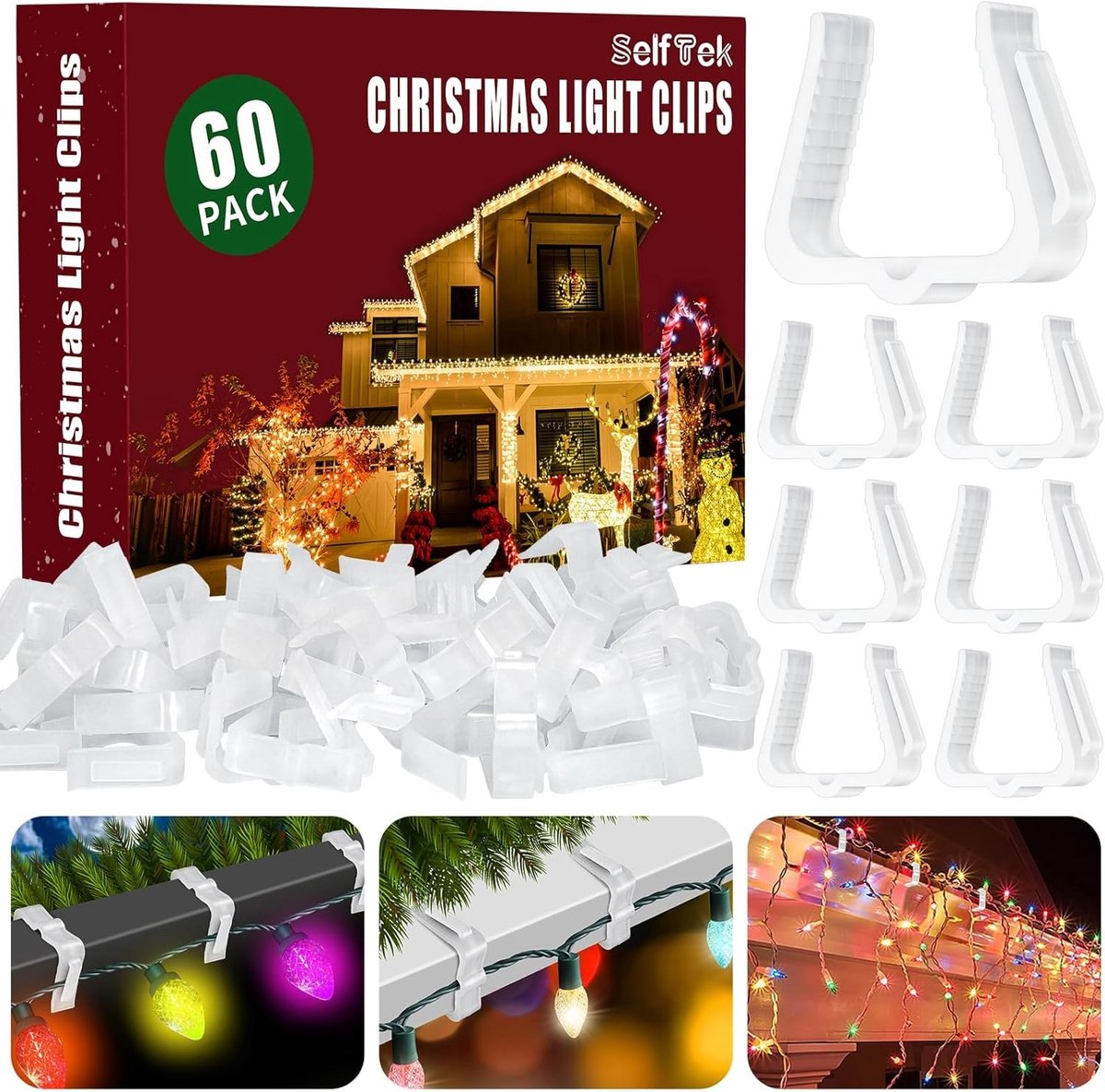 Set van 60 Dakgoot Haken voor Sfeerverlichting - 4 cm, Buitenclips voor Kerstdecoratie, Tuinverlichting en Feestverlichting