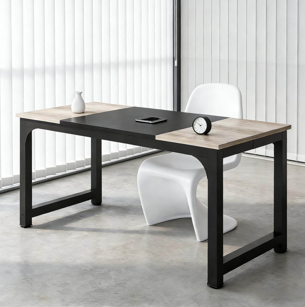 MIVRAY Bureau - Rechthoekige Vergadertafel Voor Zes Personen - Modern Voor Kantoor En Thuiswerkplek - Hout En Metaal - Zwart Grijs - 180x80x75 Cm