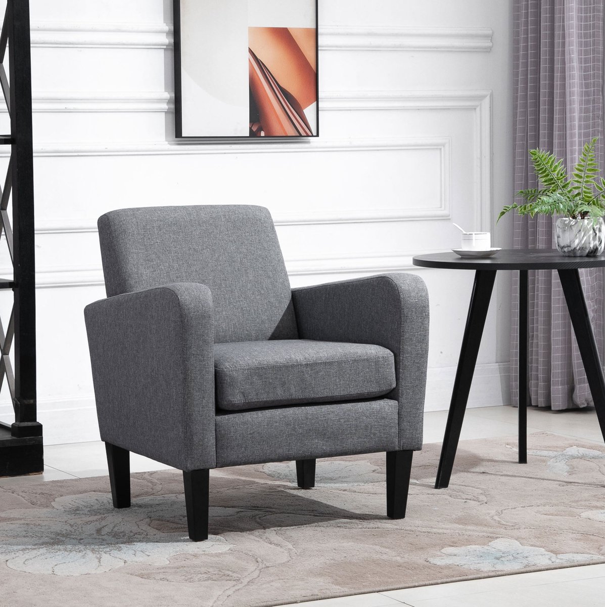 MEUNIQ fauteuil 66 x 72 x 74 cm met armleuningen, ergonomisch ontwerp, zachte stoffering in linnenlook, houten poten, woonkamer, lichtgrijs