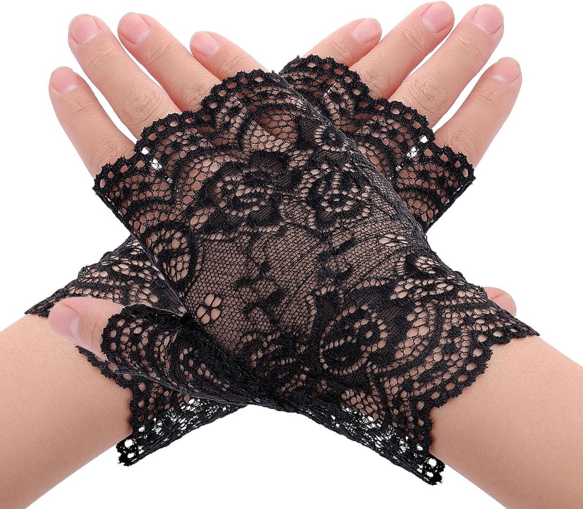 Elegante Vingerloze Kanten Handschoenen voor Bruids- en Theepartijen, Korte Zomerhandschoenen met Bloemmotief en Zonbescherming, Perfecte Accessoires voor Kostuums en Feesten