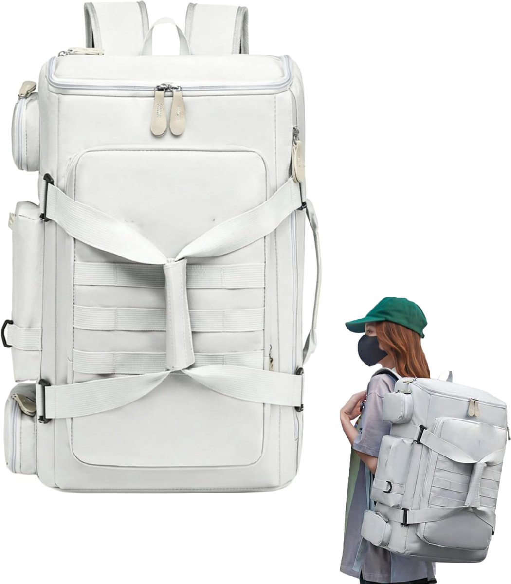 KZQ Grote studenten reisduffel rugzak 50 liter met nat vak - Waterdichte reistas voor fitness outdoor en zaken - Grijs