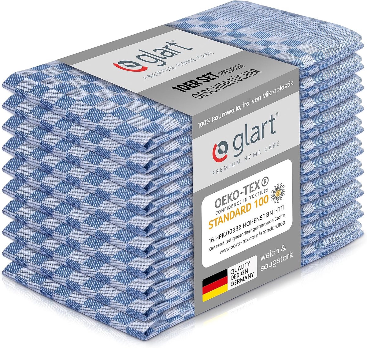 Thijox - 10-delige set theedoeken, keukendoeken, vaatdoeken, keukenhanddoeken, 50x70 cm, 100% katoen OEKO-TEX, blauw, voorgewassen, ideaal voor keuken