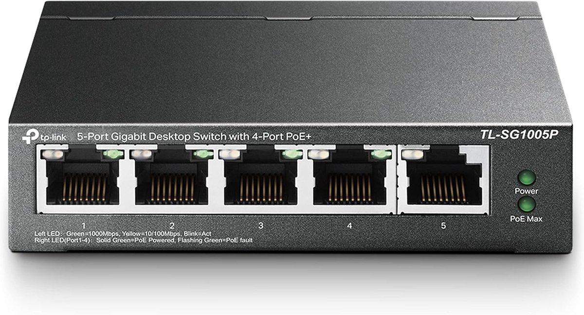 5-Poorts Gigabit PoE Switch met Plug-and-Play Functionaliteit
