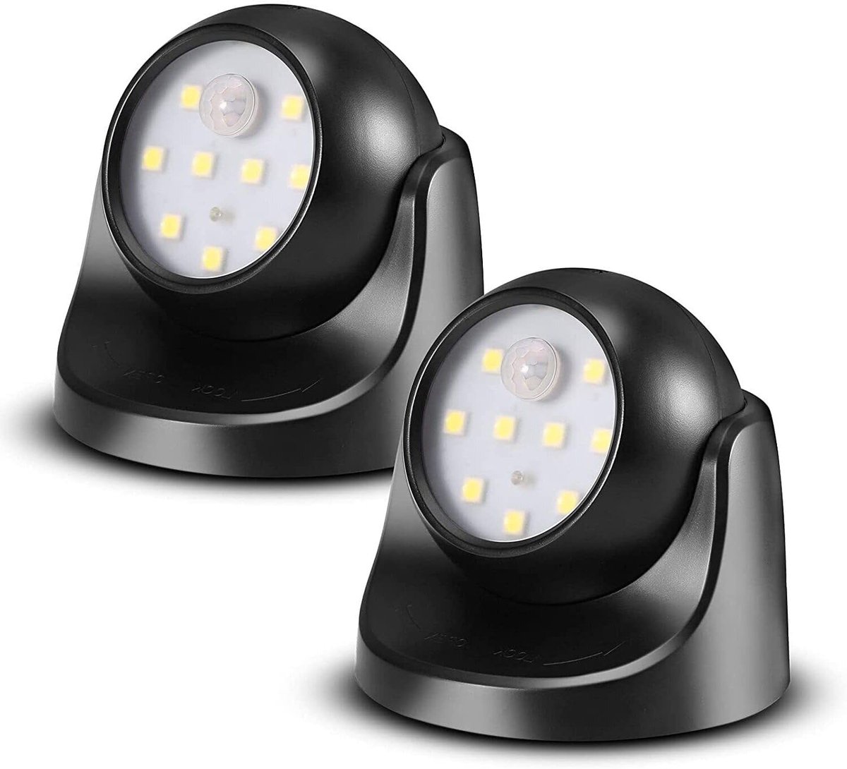 Thijox - Proxinova Spot LED-lamp met Bewegingsmelder PIR, 2 Stuks, 360° Rotatie, 150 Lumen, Batterijgevoede Buitenlamp, Compact & Eenvoudige Montage v