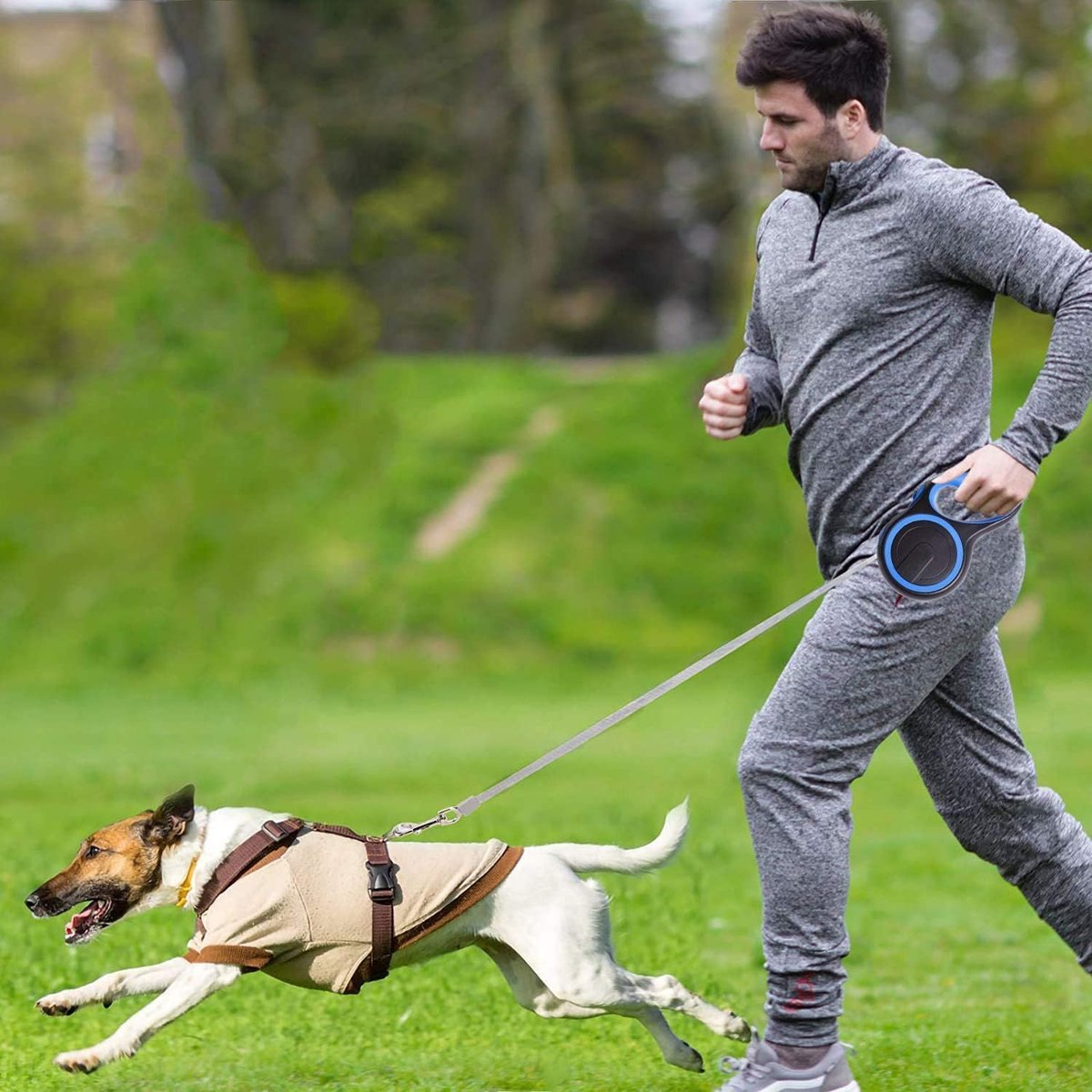 Thijox - Intrekbare hondenriem 5m voor middelgrote en grote honden, kauwbestendig nylon met anti-bijt hondenketting, zware tractie riem, ergonomisch h thumbnail 6