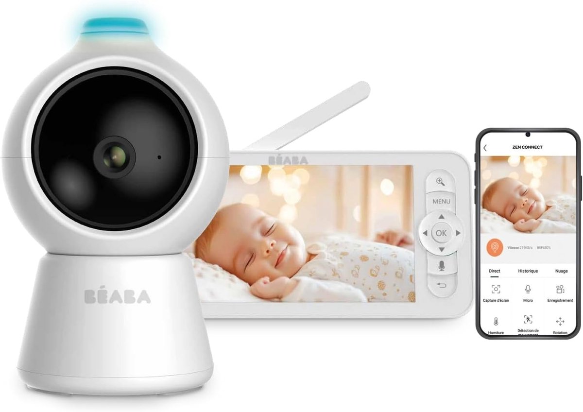 Thijox - 3-in-1 Smart Video Babyfoon met 360° Full QHD 4MP Camera, Nachtzicht, Mobiele App, IA Roldetectie, Walkietalkie en Intuïtief HD-Display - Wit