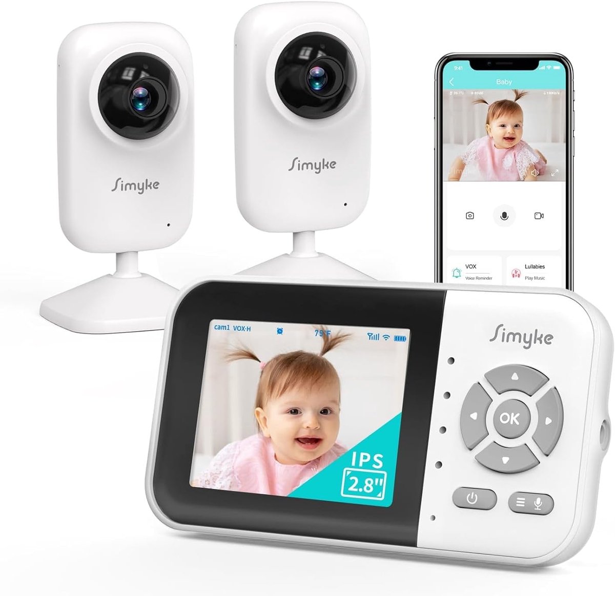 Thijox - Babyfoon met Camera en Audio, 2.8" IPS Scherm, 100% Privacy Babymonitor met Nachtzicht, VOX Modus, 2-Weg Audio, 5 Slaapliedjes, 300m Bereik