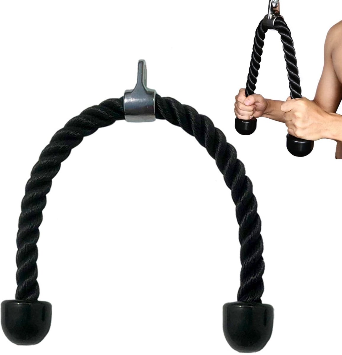 Dailygoods - Nylon tricepstouw - Tricepstouw voor krachttraining - Met antislip handgreep - Zwart - Fitnessaccessoire voor sportschool - Geschikt voor...