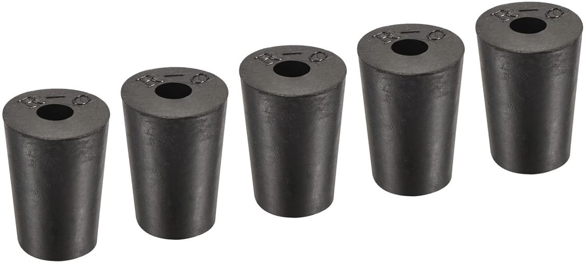 Set van 5 Conische Rubber Stoppen met Gat, Hoge Temperatuur Weerstand, Perfect voor Laboratorium en Industrie (Zwart, 13 tot 17 mm)