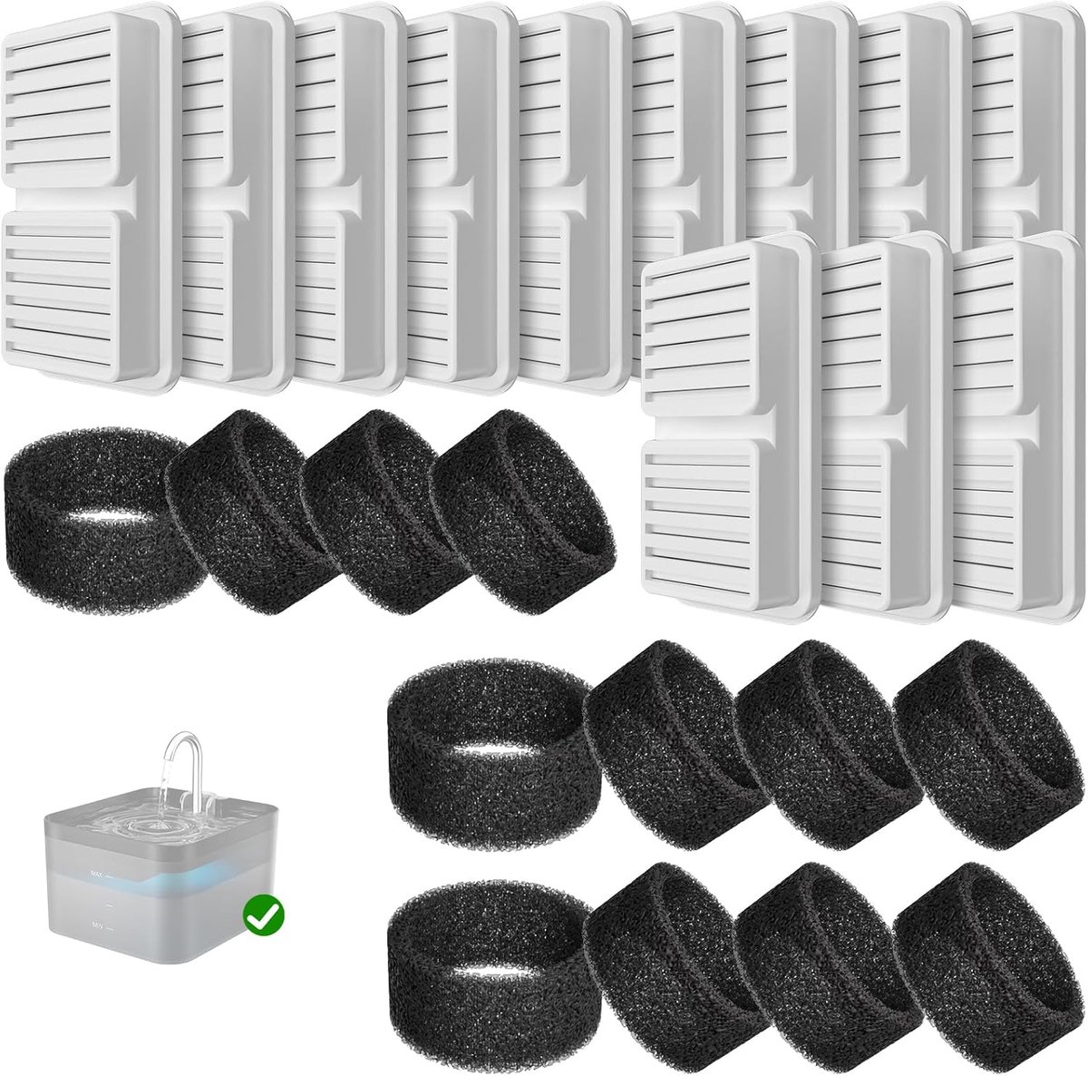 Thijox - PawPoll Waterfontein Filters voor Katten, 12 Reservefilters en 12 Schuimfilters, Verbetert Waterkwaliteit, Geschikt voor Alle Kattenrassen