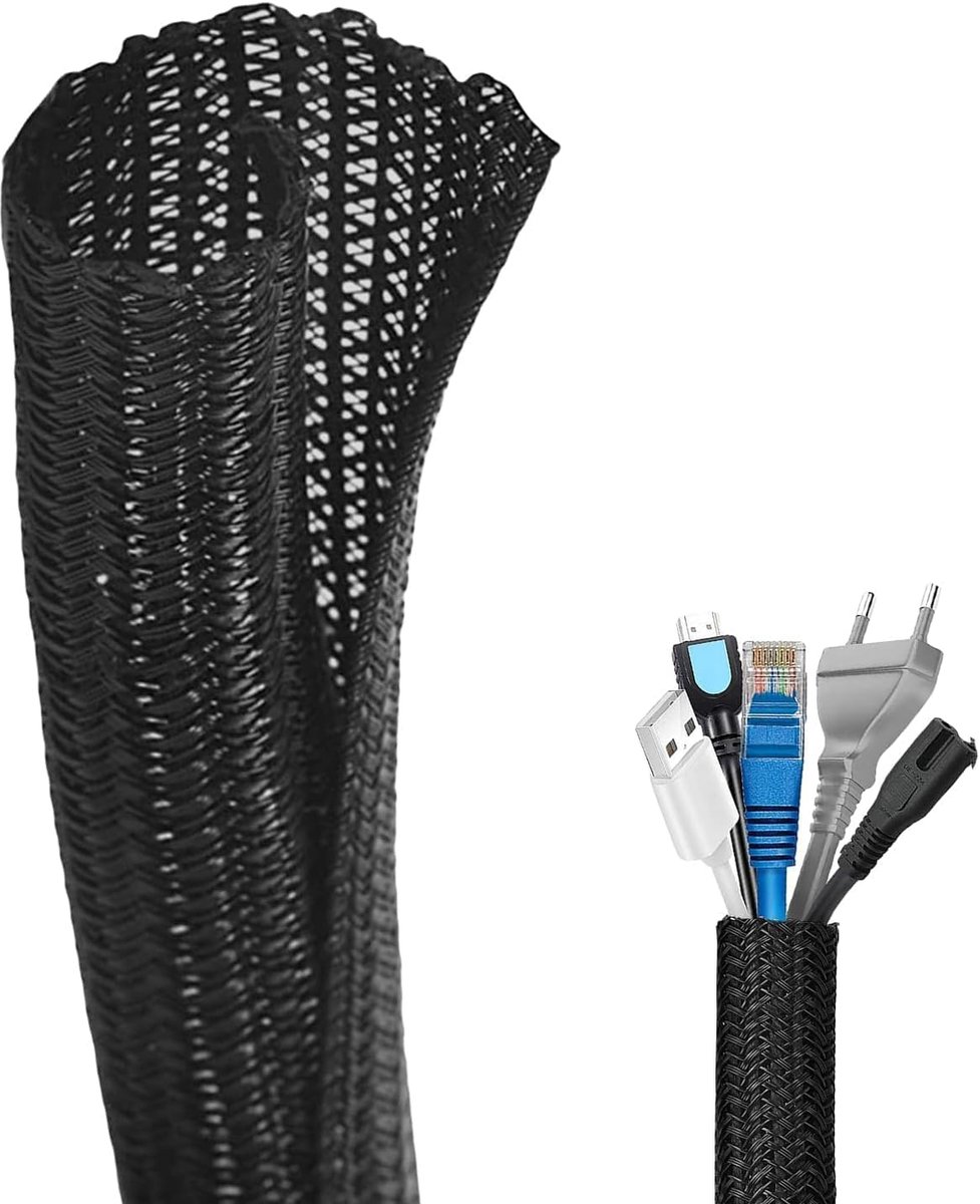 Thijox - Flintronic Kabelslang 3 m - Zelfsluitende Kabelslang voor Kabelmanagement - Flexibel Geweven Kabelmantel met Diameter 19-27 mm - Kabelbescher