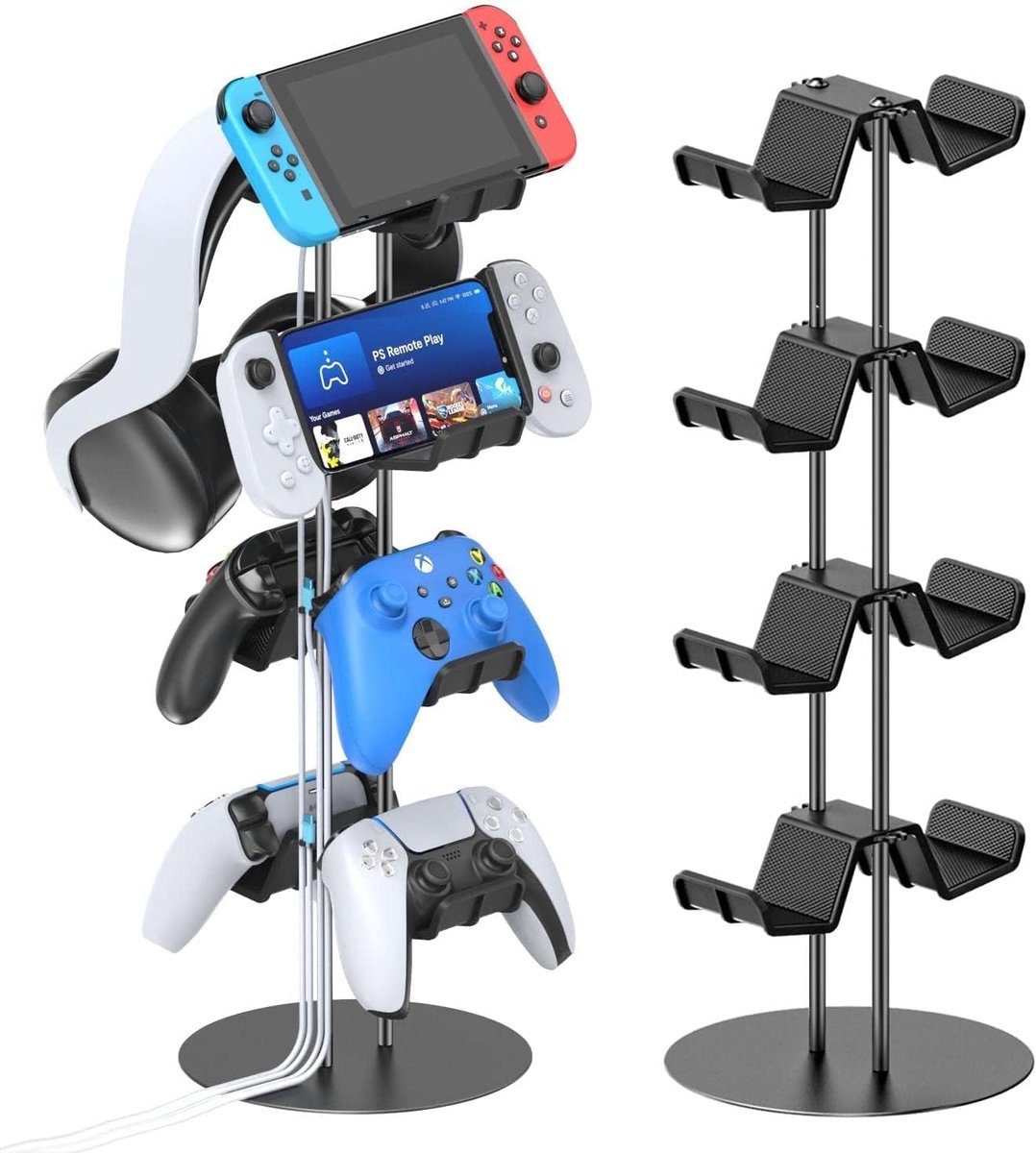 SnelShoppen - Gaming Deco Controller houder met 4-traps hoofdtelefoonhouder, gaming organizer tafel met kabelmanagement voor universele controllers en