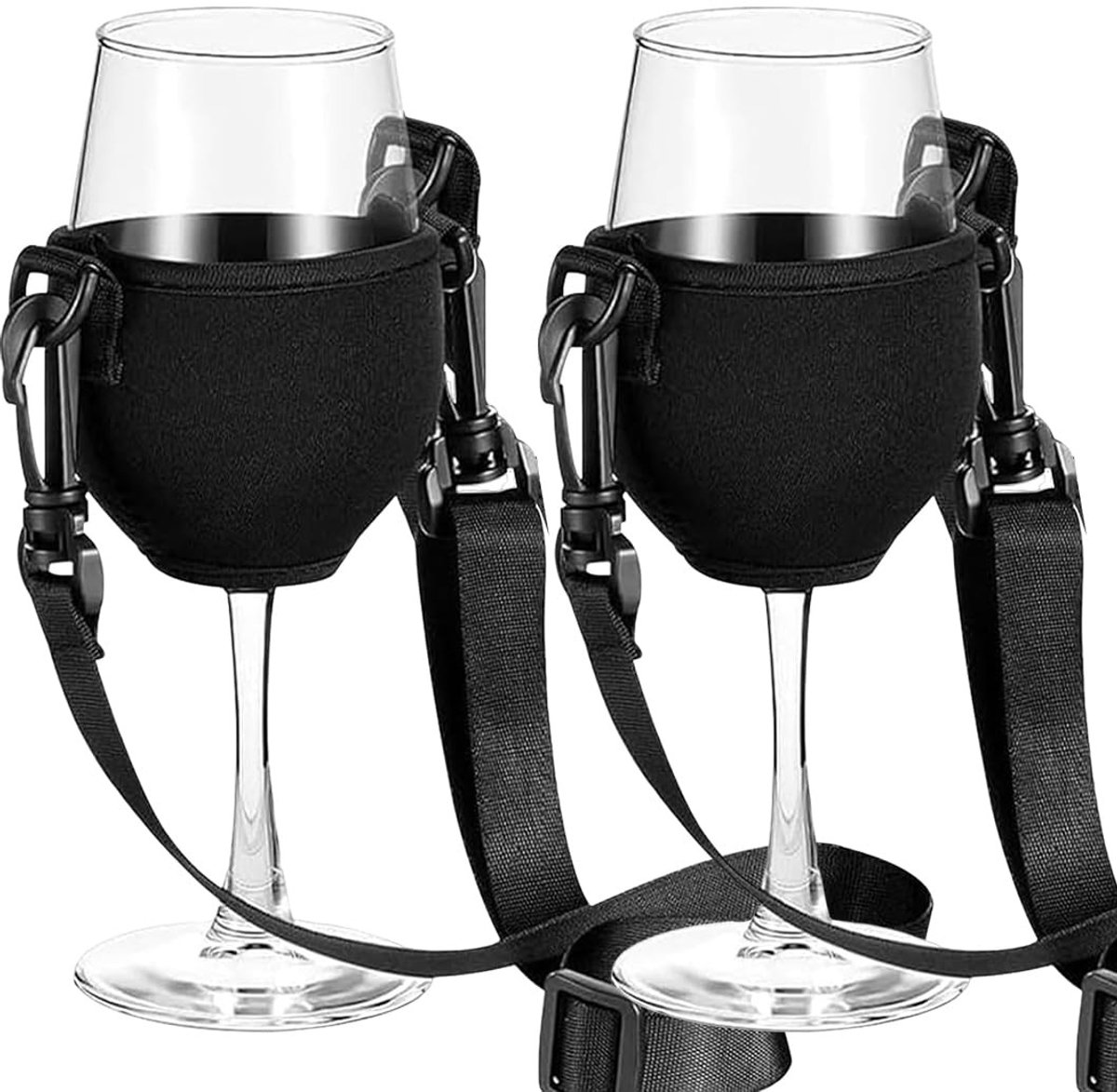Dailygoods- Wijnglashouder 2 stuks - Hangende Wijnhouders - Drankhouder Auto - Waterdicht - Neopreen - Geschikt voor Glazen tot 8,5 cm