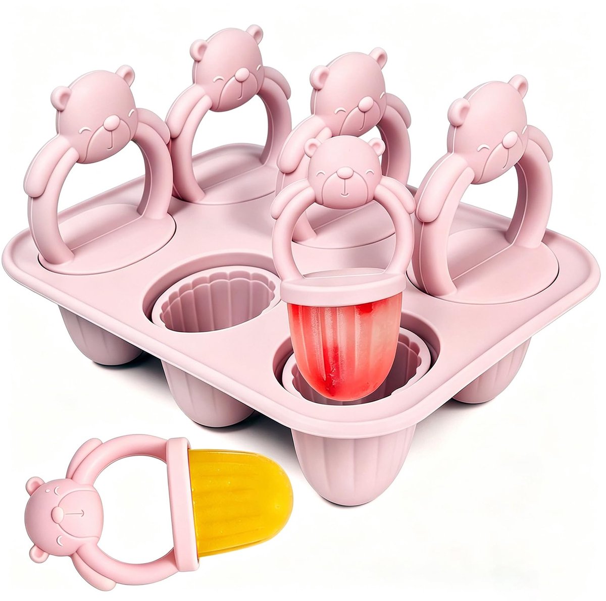 Baby Ijsjesvorm voor Kinderen, 6 X 17ml BPA-vrije Babyijsvormen met Kauwhandvat, Herbruikbare Ijsvormen Popsicle Mould voor moedermelkijs en yoghurtijs (Roze)