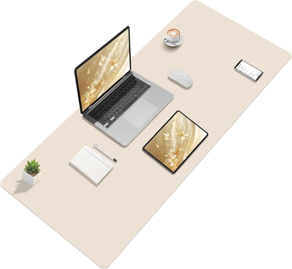 Beige bureauonderlegger van 120 x 60 cm voor een stijlvolle en praktische werkplek