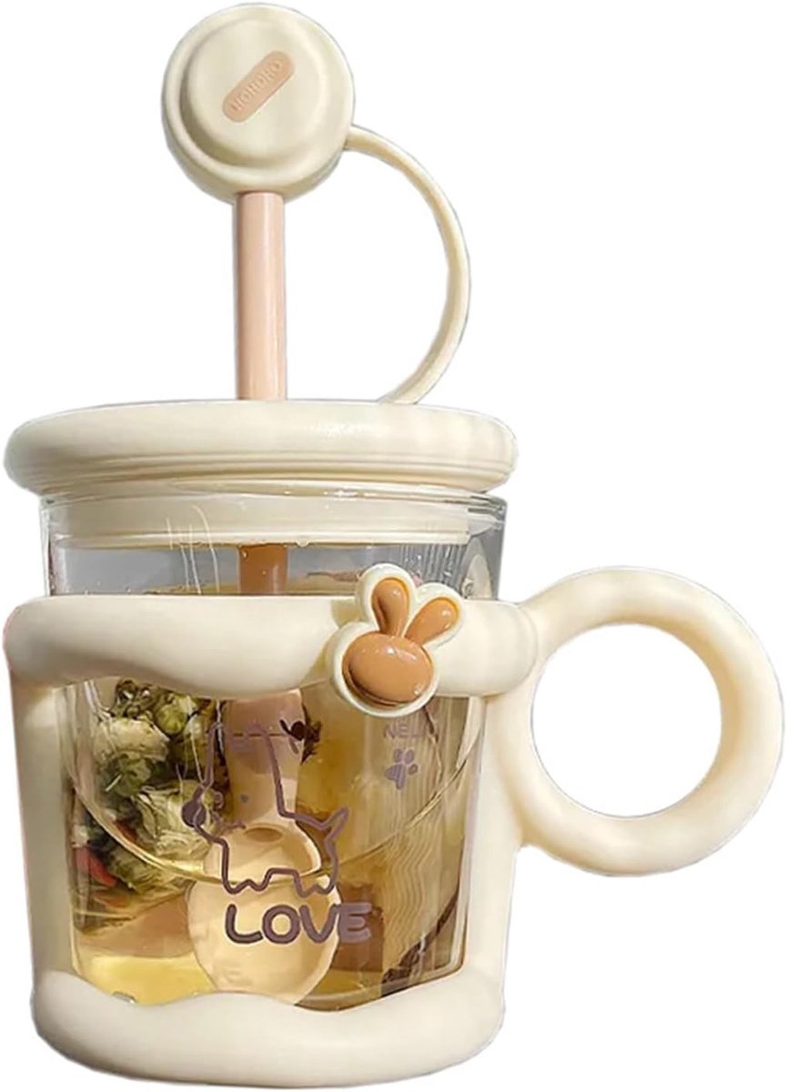 Stijlvolle 450ml Glazen Theekop met Infuser en Handvat, Schattige Berenontwerp voor Thee en Infusies