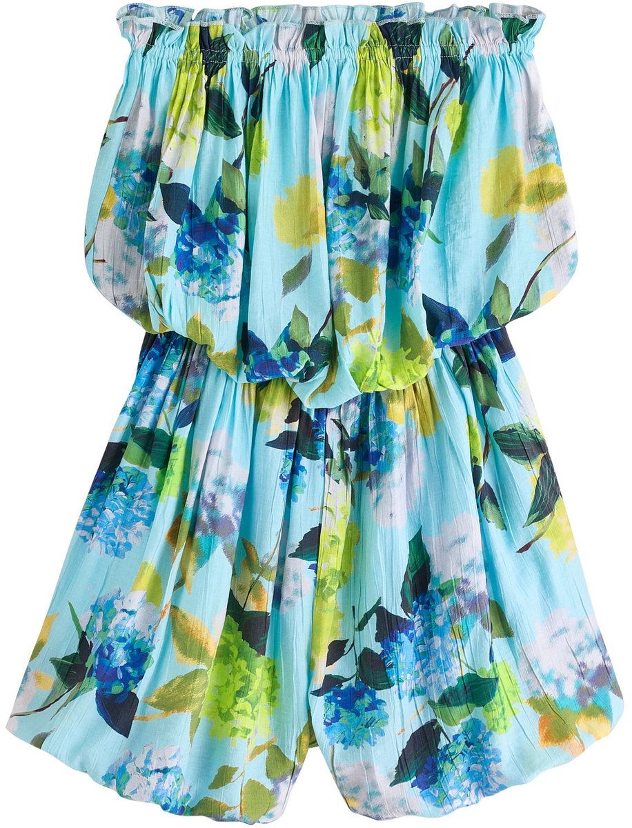 Next - Dames - Bandeau-playsuit met bolletjeszoom - Blauw